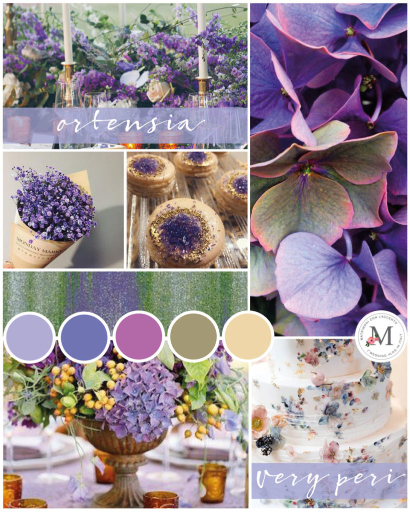 Palette realizzata con il colore dell'anno 2022 Very Peri e ispirata al fiore di Ortensia © Roberta Patanè Weddings