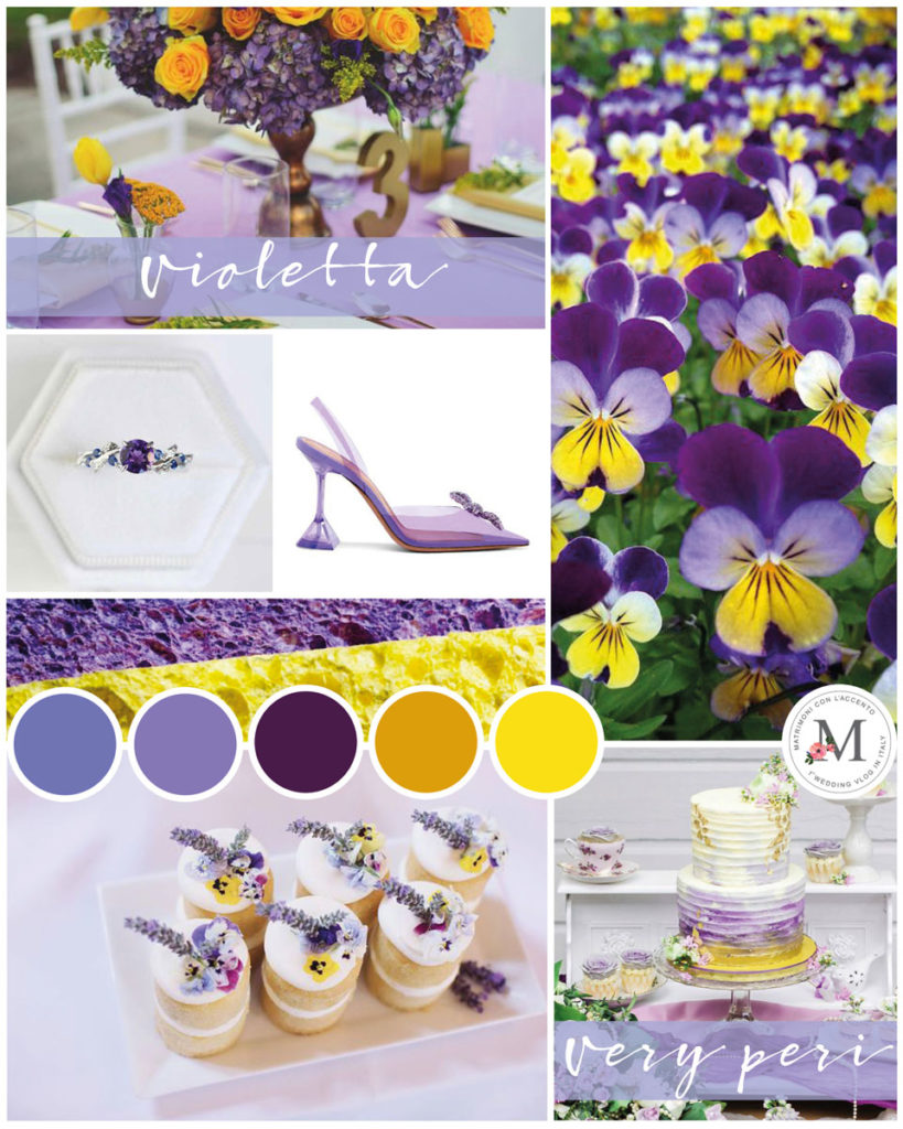 Palette realizzata con il colore dell'anno 2022 Very Peri e ispirata al fiore di Violetta © Roberta Patanè Weddings